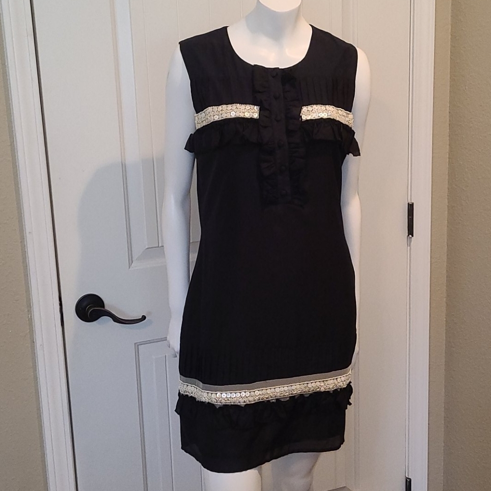 Jenny‎ Han Dress Womens Size M Black Cotton/Silk Beaded Sleeveless